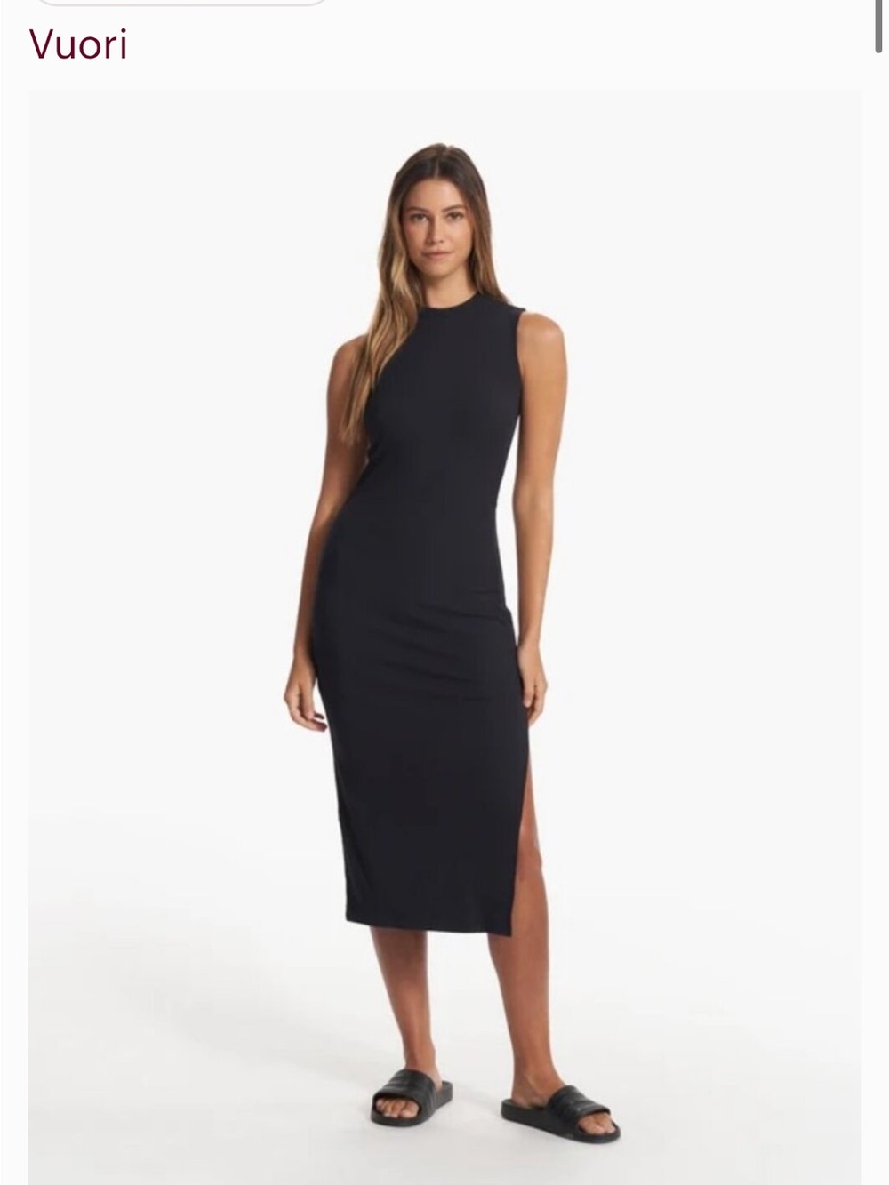 Vuori Black Sleeveless Midi Dress with Side Slit